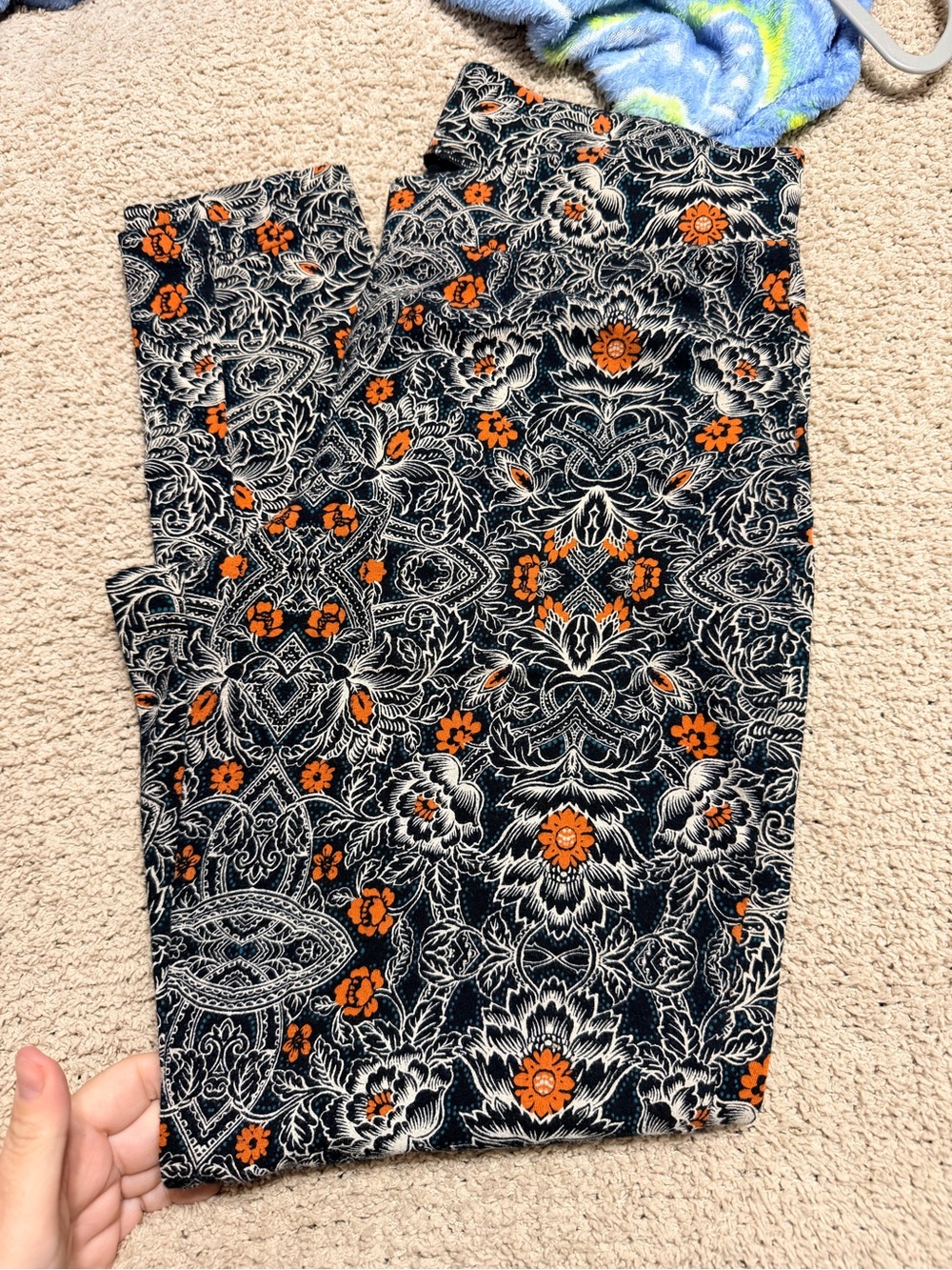Black and White Floral Leggings with Orange and Teal Accents